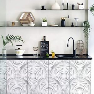 Heroad Brand 17.3"x118" Peel and Stick Wallpaper White Circle Wallpaper Modern Geometric Wallpaper White Contact Paper for Cabinets Waterproof Self Adhesive Removable Wallpaper Thicken Retro Wallpaper