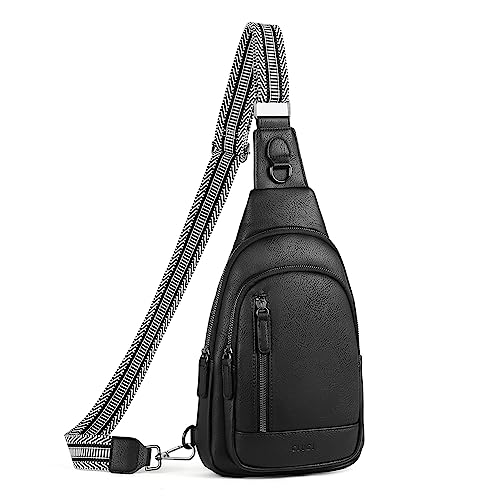 CLUCI Sling Bag for Women Crossbody Puese Leather Fanny Packs Large Sling Backpack Men Chest Bag for Travel Cycling Black