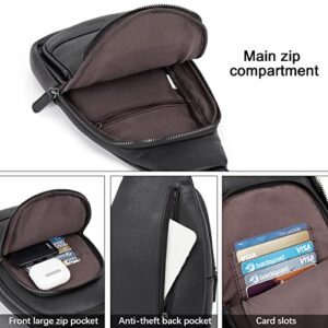 CLUCI Sling Bag for Women Crossbody Puese Leather Fanny Packs Large Sling Backpack Men Chest Bag for Travel Cycling Black