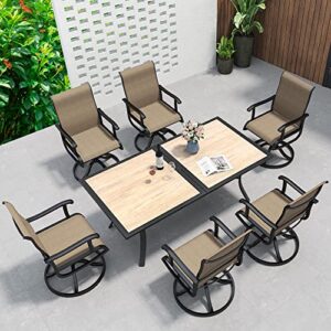 YITAHOME Patio Dining Set for 6, Outdoor Patio Dining Set Including 59" Rectangular Patio Dining Table and 6 Swivel Dining Chairs, Outdoor Dining Set Ideal for Patio Lawn Garden Porch