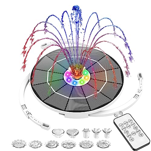 AISITIN 3.5W Solar Fountain with Remote Control, LED Colorful Lights & 3000mAh Battery, Solar Fountain Pump with Bracket and 8 Nozzles, Solar Water Fountain for Bird Bath, Garden, Pond and Outdoor