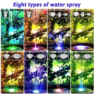 AISITIN 3.5W Solar Fountain with Remote Control, LED Colorful Lights & 3000mAh Battery, Solar Fountain Pump with Bracket and 8 Nozzles, Solar Water Fountain for Bird Bath, Garden, Pond and Outdoor