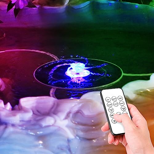 AISITIN 3.5W Solar Fountain with Remote Control, LED Colorful Lights & 3000mAh Battery, Solar Fountain Pump with Bracket and 8 Nozzles, Solar Water Fountain for Bird Bath, Garden, Pond and Outdoor