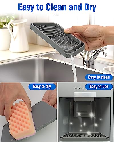 Resizable Silicone Refrigerator Drip Catcher Tray, Fridge Water Dispenser Drip Tray - Prevents Spills and Stains, Replacement for Whirlpool, GE, Samsung Fridge Accessories (Rectangular,Gray)