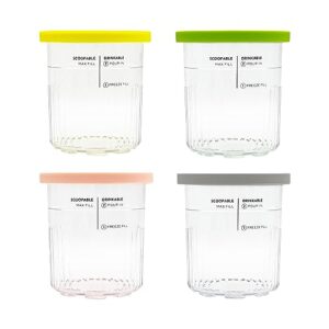 replacement ice cream pints with silicone lids, compatible with ninja creami deluxe ice cream maker model: nc500, nc501, nc501h, nc501hbl, nc501hgn. (yellow/green/pink/grey)