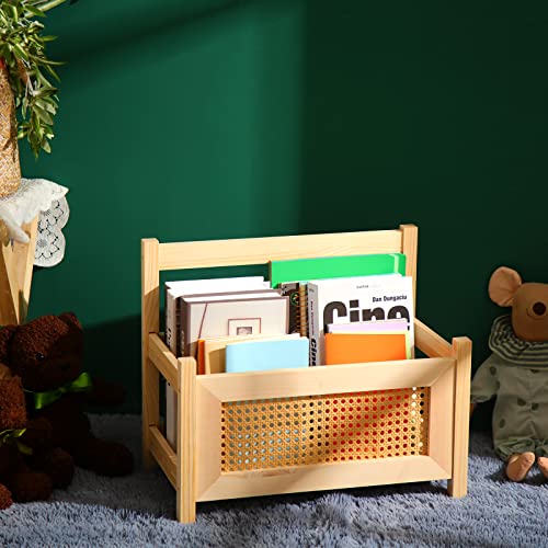 Leinuosen Rattan Bookshelf Nursery Kids Book Shelf Organizer Floor Kids Room Book Storage Boho Nursery Rattan for Bookcase Bedroom Kids Room Entryway Living Room Waiting Room Bedroom