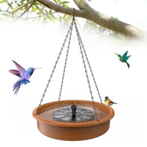 aisitin hanging bird bath with solar fountain pump, 12" multi-functional basin for bird bath, feeder and drinking, solar powered water fountain pump for bird bath