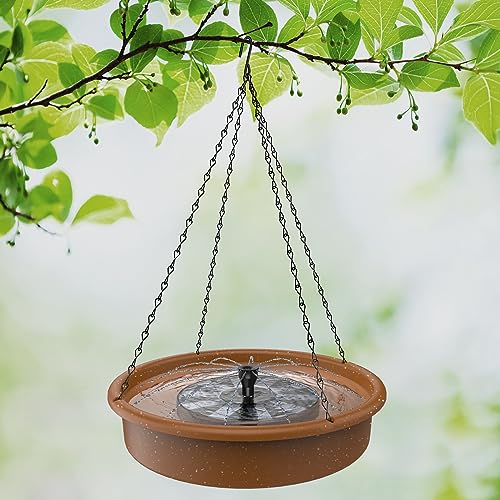 AISITIN Hanging Bird Bath with Solar Fountain Pump, 12" Multi-Functional Basin for Bird Bath, Feeder and Drinking, Solar Powered Water Fountain Pump for Bird Bath