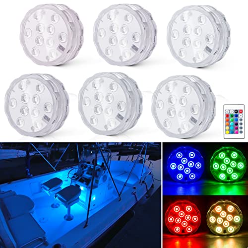 Shangyuan Boat Lights Wireless, Battery Powered Operated Marine Led Interior Light for Boat Deck Courtesy Light, for Fishing Pontoon Sailboat Kayak, Remote Control Multi Color Changing, RGB, 6PCS