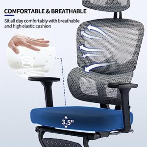 Ergonomic Office Chair with Foot Rest, Rubber Wheels Desk Chair with Lumbar Support, Adjustable Headrest & 3D Armrest, Mesh Computer Chair for Adults, Reclining Home Office Chair BlackGray