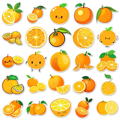 QUTA Orange Stickers Pack, 50PCs, Aesthetic Vinyl Kids Fruit Sticker Decals, Stickers for Hydro Flask, Laptop, Water Bottle, Stickers for Kids, Toddlers, Teens, Girls, Adults, Bumper Car Planner Stickers. Orange