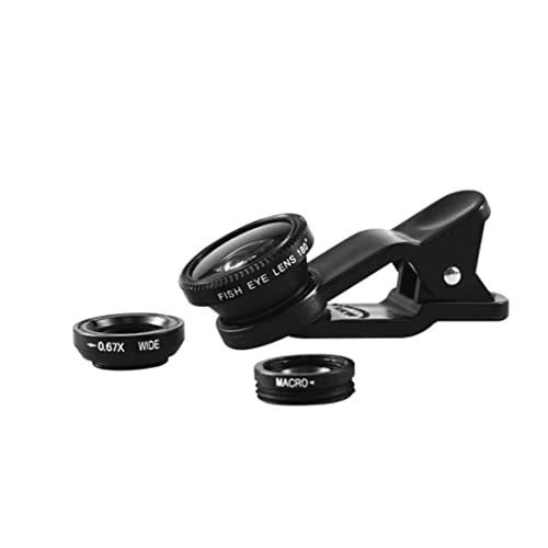 LQ-001 3 in 1 Phone Camera Lens Universal Phone Camera Lens Cell Phone Camera Lens Kit Fish Eye Lens 2 in 1 Macro Lens Wide Angle Lens Universal Clip Black 1 Set External Lens