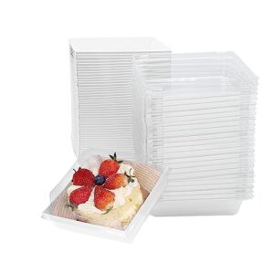 50 pack charcuterie boxes with clear secure lids , 5 inches white oil-proof kraft paper food containers bakery boxes for sandwich, cake slice, chocolate covered cookies,mini cakes and strawberries