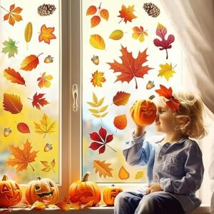 Suponar Fall Window Clings, 8 Sheet Fall Window clings for Glass Windows, Fall Decorations for Home, Fall Leaves Window Stickers for Thanksgiving Autumn Fall Décor