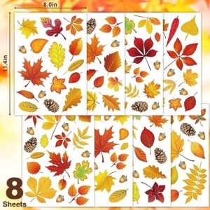 Suponar Fall Window Clings, 8 Sheet Fall Window clings for Glass Windows, Fall Decorations for Home, Fall Leaves Window Stickers for Thanksgiving Autumn Fall Décor