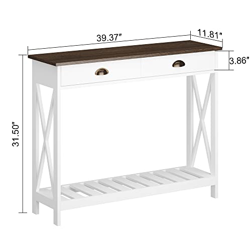 ChooChoo Farmhouse Coffee Table Bundle Rustic Console Table, White Narrow Long Entry Table