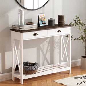 ChooChoo Farmhouse Coffee Table Bundle Rustic Console Table, White Narrow Long Entry Table