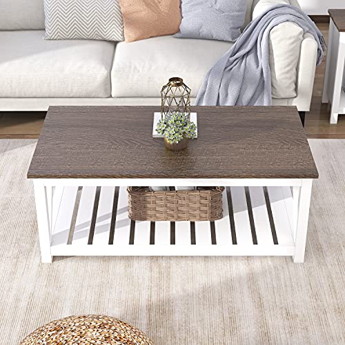 ChooChoo Farmhouse Coffee Table Bundle Rustic Console Table, White Narrow Long Entry Table