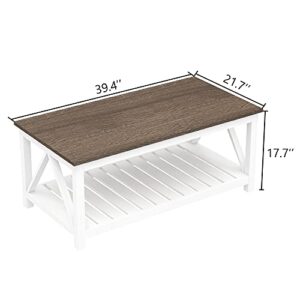 ChooChoo Farmhouse Coffee Table Bundle Rustic Console Table, White Narrow Long Entry Table