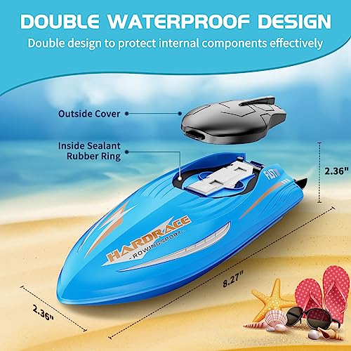 LQYoyz Upgraded Strong Remote Control Boat, 2.4 GHZ RC Boats for Kids 4-8 & Beginner, Rechargeable Racing Toy Boat for Pool Lake, Summer Outdoor Water Toys Birthday Gifts for Boys Girls