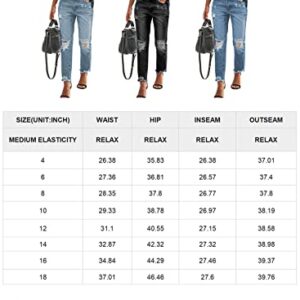 EVALESS Women Ripped High Rise Boyfriend Jeans Pull-On Distressed Stretchy Denim Pants Blue Size 8