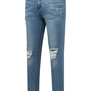 EVALESS Women Ripped High Rise Boyfriend Jeans Pull-On Distressed Stretchy Denim Pants Blue Size 8