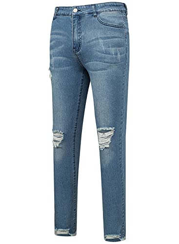 EVALESS Women Ripped High Rise Boyfriend Jeans Pull-On Distressed Stretchy Denim Pants Blue Size 8