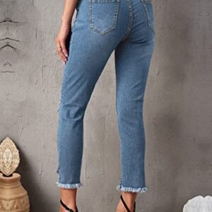 EVALESS Women Ripped High Rise Boyfriend Jeans Pull-On Distressed Stretchy Denim Pants Blue Size 8