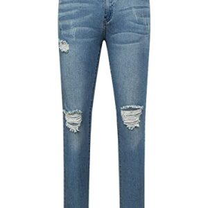 EVALESS Women Ripped High Rise Boyfriend Jeans Pull-On Distressed Stretchy Denim Pants Blue Size 8