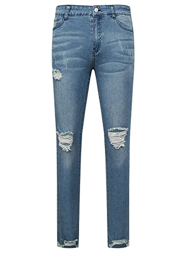 EVALESS Women Ripped High Rise Boyfriend Jeans Pull-On Distressed Stretchy Denim Pants Blue Size 8