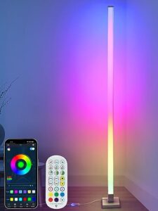 brizlabs corner floor lamp, smart color changing led corner lamp with bluetooth app & remote control, dimmable halloween mood standing floor lamp with 16 million diy colors, music sync for living room