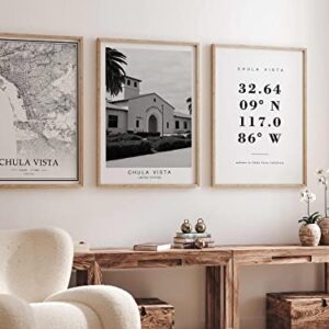 Dear Mapper Chula Vista United States View Abstract Road Modern Map Art Minimalist Painting Black and White Canvas Line Art Print Poster Art Line Paintings Home Decor (Set of 3 Unframed) (16x24inch)