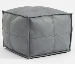 c comfortland unstuffed pouf ottoman, faux leather poof cover with storage, square foot rest, floor foot stools, bean bag ottomans furniture for living room, bedroom grey (no filler)