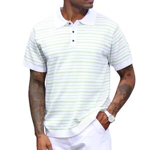 ctu mens fashion polo shirts short sleeve lightweight knitting striped golf shirts light green m