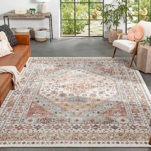 zesthome 5x7 area rugs - ultra-thin washble area rug, stain resistant rugs for living room bedroom, vintage home decor persian boho rug (orange,5'x7')