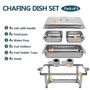 Chafing Dish Buffet Set 8 QT 4 Pack Stainless Steel,Buffet Servers and Warmers Chaffing Servers with Covers Folding Stand Food Warmer for Parties Buffets