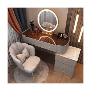 olotu nordic vanity desk with glass tabletop, makeup vanity with ergonomic chair, dressing table with lights mirror and drawers