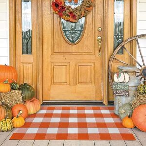 kozyfly buffalo plaid rug 27.5x43 inches orange and white checke rug halloween fall door mat woven cotton washable area rugs door mat outdoor entrance for front porch entryway