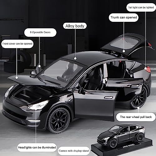 1/32 Scale Diecast Car Model Compatible for Tesla Model Y, Zinc Alloy Model Y Toy Car Pull Back Vehicles with Sound and Light, Model Y Car Replica Toy for Collectors & Kids 3+ Years Old Birthday Gift