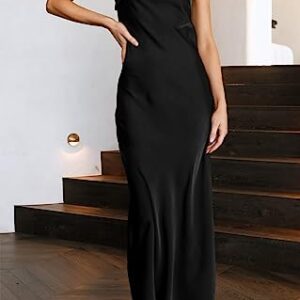 MEROKEETY Women 2023 Summer Strapless Satin Tube Bodycon Backless Wedding Guest Maxi Dress Black Large