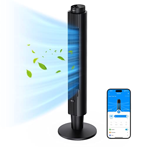 GoveeLife Smart Tower Fan 2023 Upgraded, 42 Inch WiFi Fan with Aromatherapy and Temp Sensor, Oscillating Fan with 8 Speeds 4 Modes up to 25ft/s, 24H Timer Fan Tower, 27dB Quiet Floor Fan for Bedroom