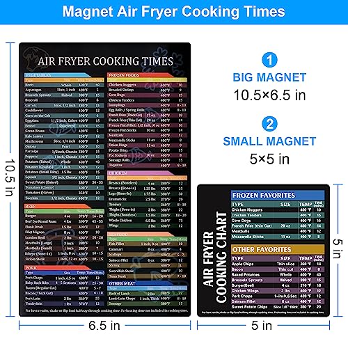 Air Fryer Cheat Sheet Magnetic Air Fryer Cooking Times Chart Magnet Cheat Sheet Set Air Fryer Accessories Cookbook Recipe Card Meat Temp Guide for Airfryer Oven Cooking Pot Kitchen Appliances, 2 Pack