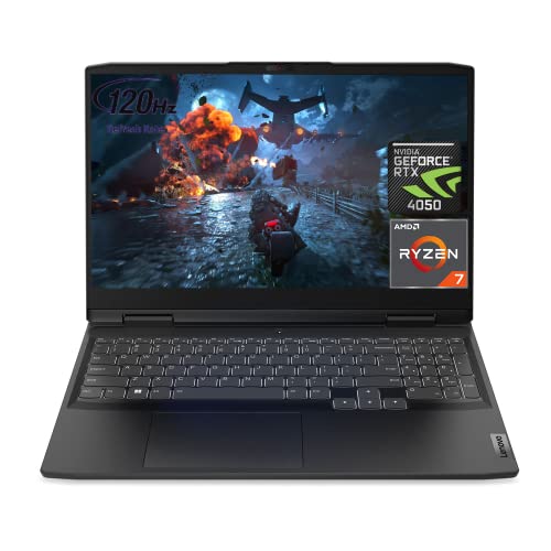 Lenovo IdeaPad Gaming 3 Laptop, 15.6” 120 Hz FHD Display, AMD Ryzen 7 7735HS, NVIDIA GeForce RTX 4050, 16GB DDR5 RAM, 1TB SSD, Backlit KB, Wi-Fi 6, RJ-45, HDMI, Windows 11 Home, Grey