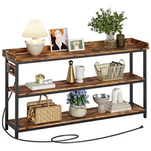 ironck entryway table, 55" console table with power outlet, tv stand for living room, height adjustable, easy assembly, rustic brown
