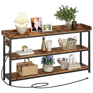 IRONCK Entryway Table, 55" Console Table with Power Outlet, TV Stand for Living Room, Height Adjustable, Easy Assembly, Rustic Brown