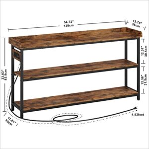 IRONCK Entryway Table, 55" Console Table with Power Outlet, TV Stand for Living Room, Height Adjustable, Easy Assembly, Rustic Brown