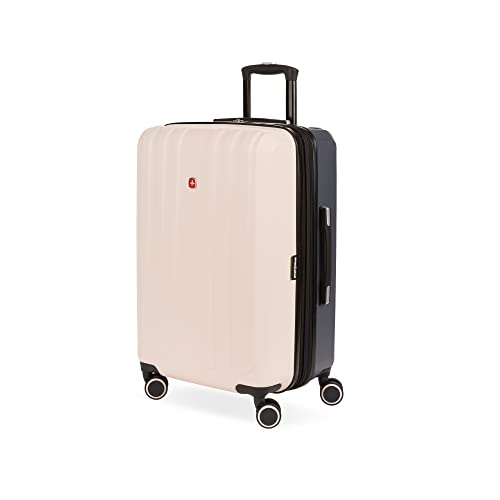 SwissGear 8028 Hardside Expandable Spinner Luggage, Pink/Dark Grey, Checked-Medium 24-Inch