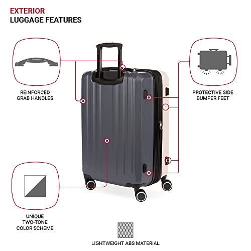 SwissGear 8028 Hardside Expandable Spinner Luggage, Pink/Dark Grey, Checked-Medium 24-Inch