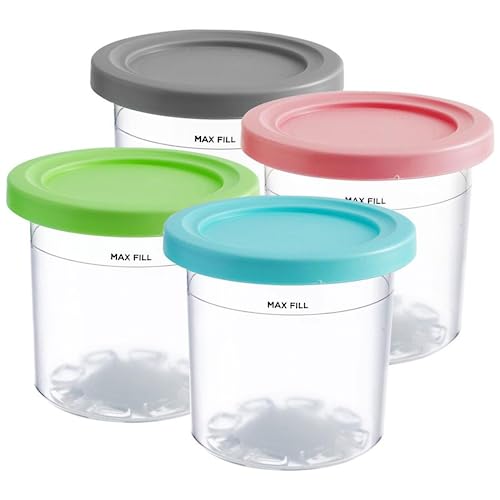 LAYLAXY Ice Cream Containers 4 Pack, Compatible with NC299AMZ & NC300s Series Creami Ice Cream Makers, Reusable, BPA-Free & Dishwasher Safe, Airtight, Pink/Blue/Mint/Grey