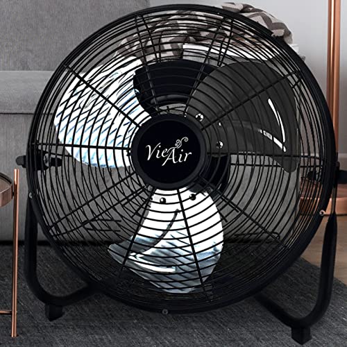 Vie Air 20 Inch Industrial Tilting High Velocity 3 Speed Metal Floor Fan, Black